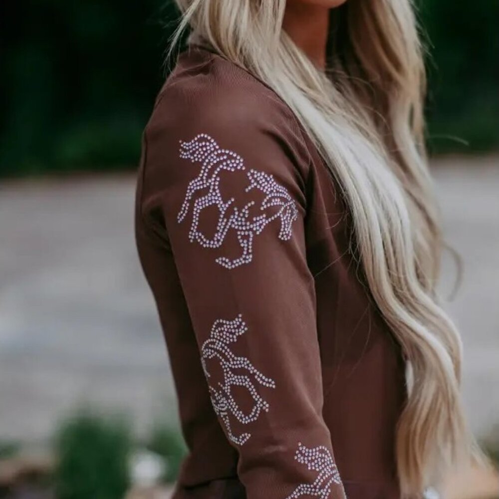 Dylan brown Rhinestone Embellished Mesh Long Sleeve Top